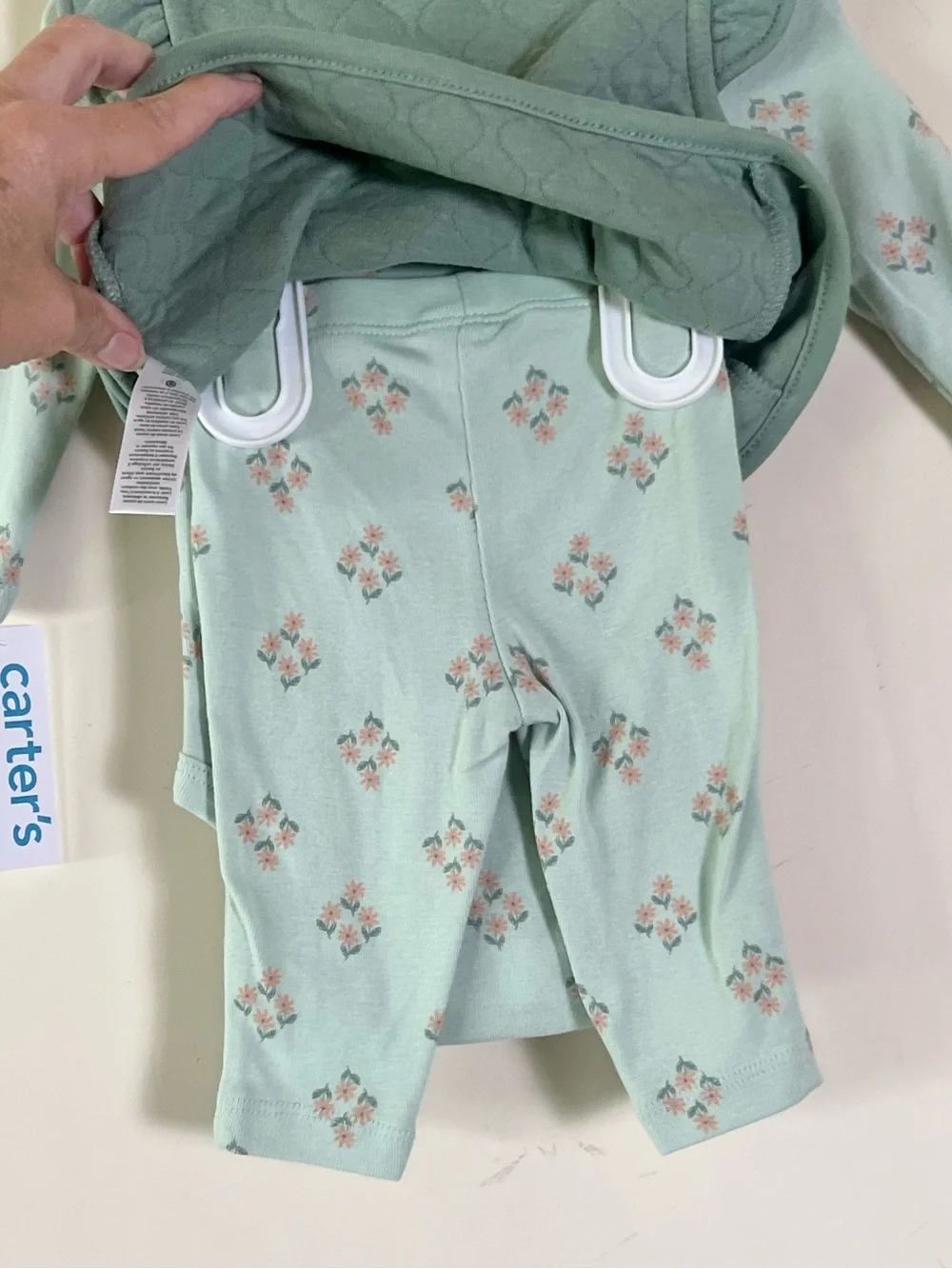 NWT Carter's Just One You Baby Girls Green Quilted Vest Floral Outfit Set 3M